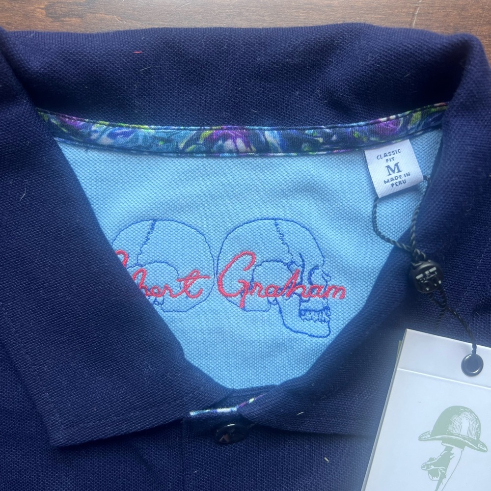 Robert Graham Blue Polo Shirt Classic Design - Picture 2 of 4